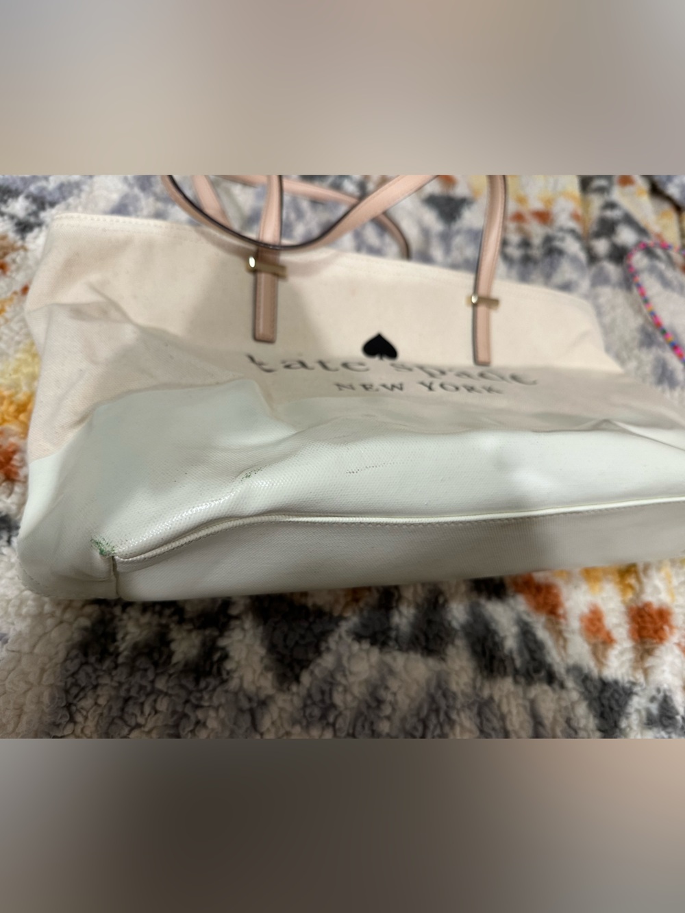 Kate Spade New York Canvas & PVC Tote Bag Cream Blush Pink Large - Picture 2 of 6